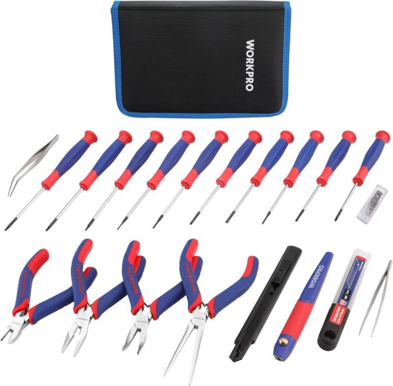 Set de 33 pièces d’outils de précision comprenant un ensemble de pinces, un ensemble de tournevis, un couteau de bricolage et d’utilité, des pinces, trousse d’outils de réparation électronique avec pochette pour ordinateurs portables, téléphones, ordinateurs et accessoires de jeu. | Sets de Tournevis