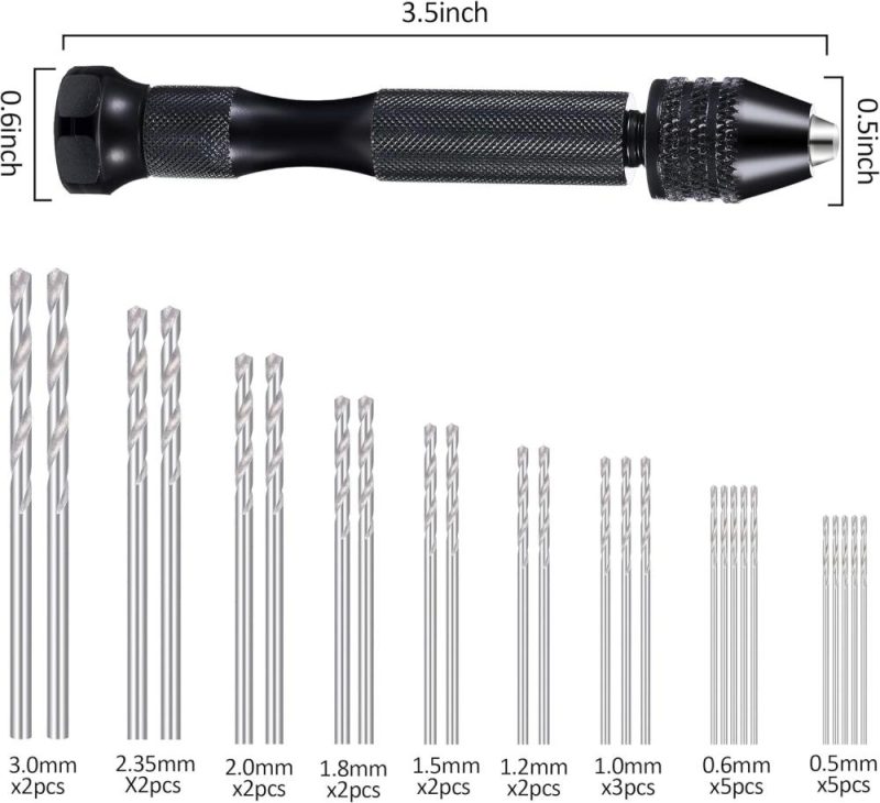 Set de 37 pièces de perceuse manuelle, perceuse à pinces, perceuse miniature mini foret à spirale, étau pour sculpture artisanale en résine DIY fabrication de bijoux (foret PCB de 0,3 à 1,2 mm) | Étaux