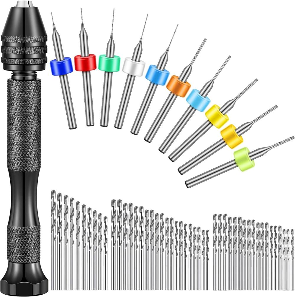 Set de 59 pièces de forets à main comprenant 49 forets à main en métal avec étau, forets micro mini à torsion et 10 outils rotatifs en carbure de tungstène pour la résine, le polymère, l’artisanat en bois, le bricolage, la fabrication de bijoux et la sculpture. | Étaux