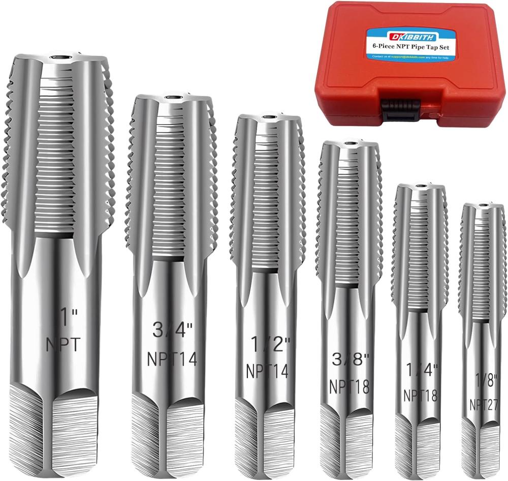 Set de 6 pièces de tarauds Npt, 1", 3/4", 1/2", 3/8", 1/4", 1/8" Set de tarauds Npt, ensemble de tarauds en acier au carbone pour le filetage manuel de plomberie pour des filetages précis, outils de coupe de filets pour plombiers et bricoleurs. | Tarauds de Filetage