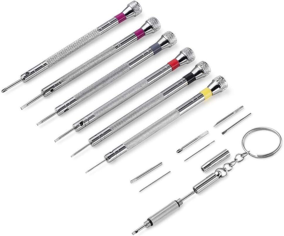 Set de 6 tournevis micro-précision, kit de tournevis premium 0,8-1,6 mm, 6 lames de rechange supplémentaires pour la réparation de montres, la réparation de lunettes, le travail de bijouterie, la réparation d’électronique. | Sets de Tournevis