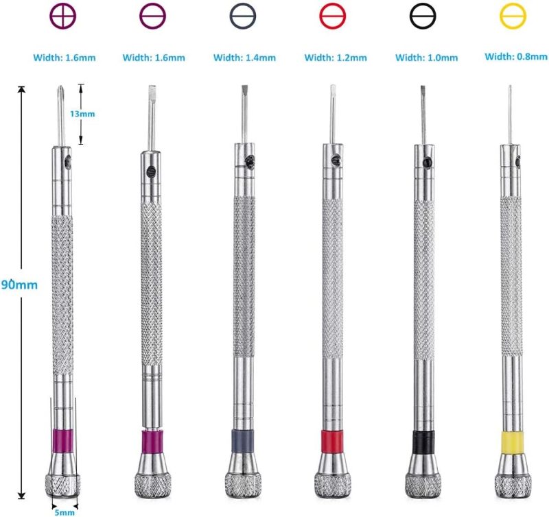 Set de 6 tournevis micro-précision, kit de tournevis premium 0,8-1,6 mm, 6 lames de rechange supplémentaires pour la réparation de montres, la réparation de lunettes, le travail de bijouterie, la réparation d’électronique. | Sets de Tournevis