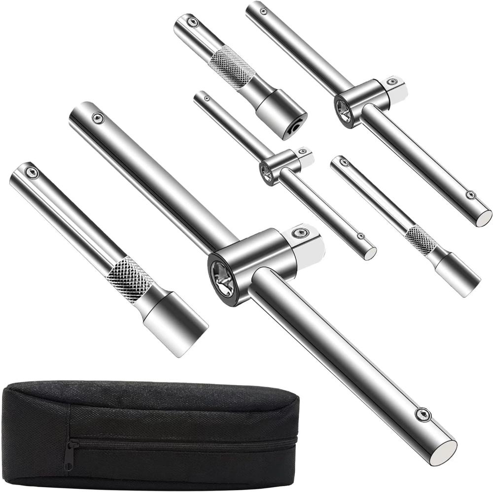 Set de barres d’extension de 6 pièces, 1/4", 3/8" et 1/2" barre glissante à poignée en T, clé en acier au chrome vanadium de qualité supérieure avec traitement électrolytique pour conducteur à cliquet et réparation automobile. | Clé à Douille