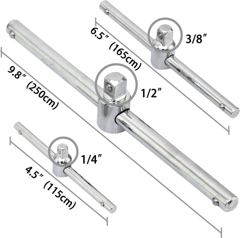 Set de barres d’extension de 6 pièces, 1/4", 3/8" et 1/2" barre glissante à poignée en T, clé en acier au chrome vanadium de qualité supérieure avec traitement électrolytique pour conducteur à cliquet et réparation automobile. | Clé à Douille