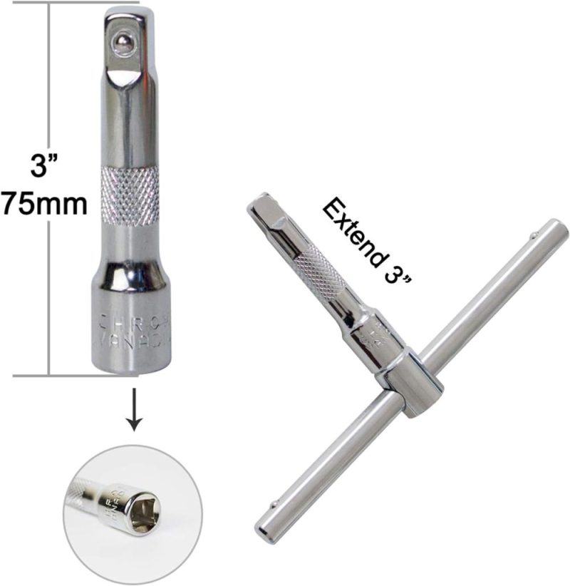 Set de barres d’extension de 6 pièces, 1/4", 3/8" et 1/2" barre glissante à poignée en T, clé en acier au chrome vanadium de qualité supérieure avec traitement électrolytique pour conducteur à cliquet et réparation automobile. | Clé à Douille