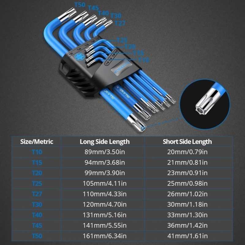 Set de clés à molette 18 pièces, clé Allen Torx métrique, ensemble de clés hexagonales à bout boule avec codage visible pour réparation de vélo, moto, assemblage de meubles, bricolage domestique, 1,5 mm-10 mm et T10-T50. | Clé Hexagonale