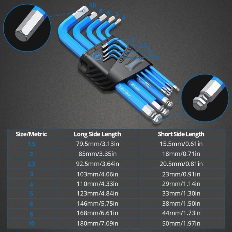 Set de clés à molette 18 pièces, clé Allen Torx métrique, ensemble de clés hexagonales à bout boule avec codage visible pour réparation de vélo, moto, assemblage de meubles, bricolage domestique, 1,5 mm-10 mm et T10-T50. | Clé Hexagonale