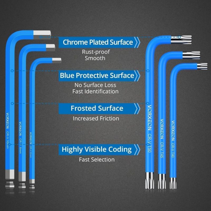Set de clés à molette 18 pièces, clé Allen Torx métrique, ensemble de clés hexagonales à bout boule avec codage visible pour réparation de vélo, moto, assemblage de meubles, bricolage domestique, 1,5 mm-10 mm et T10-T50. | Clé Hexagonale