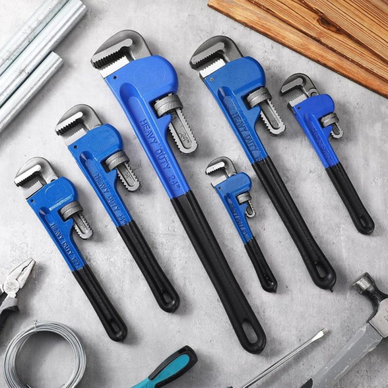 Set de clés à molette droit 6 pièces, clé de plombier en aluminium robuste, 8", 10", 12", 14", 18", 24", ensemble de clés à molette réglables en acier allié, outils de plomberie, bleu. | Clé à Pipe