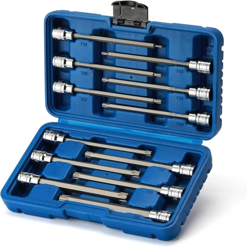 Set de douilles Torx extra longues de 12 pièces, 3/8" de prise, en Cr-V et acier S2, longueur de 5,9", douilles à embout étoile, T10 – T60 | Douilles à Entraînement Individuel