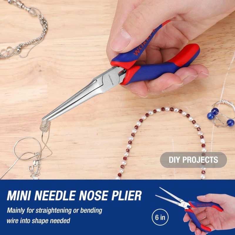 Set de mini pinces, kit d’outils de petites pinces de 3 pièces comprenant une pince diagonale de 4", une pince à long bec de 5" et une pince à nez de 6", pour la création de bricolages et la réparation d’appareils électroniques. | Pinces à Becs Pointus