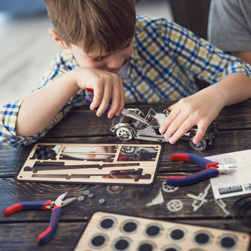 Set de mini pinces, kit d’outils de petites pinces de 3 pièces comprenant une pince diagonale de 4", une pince à long bec de 5" et une pince à nez de 6", pour la création de bricolages et la réparation d’appareils électroniques. | Pinces à Becs Pointus