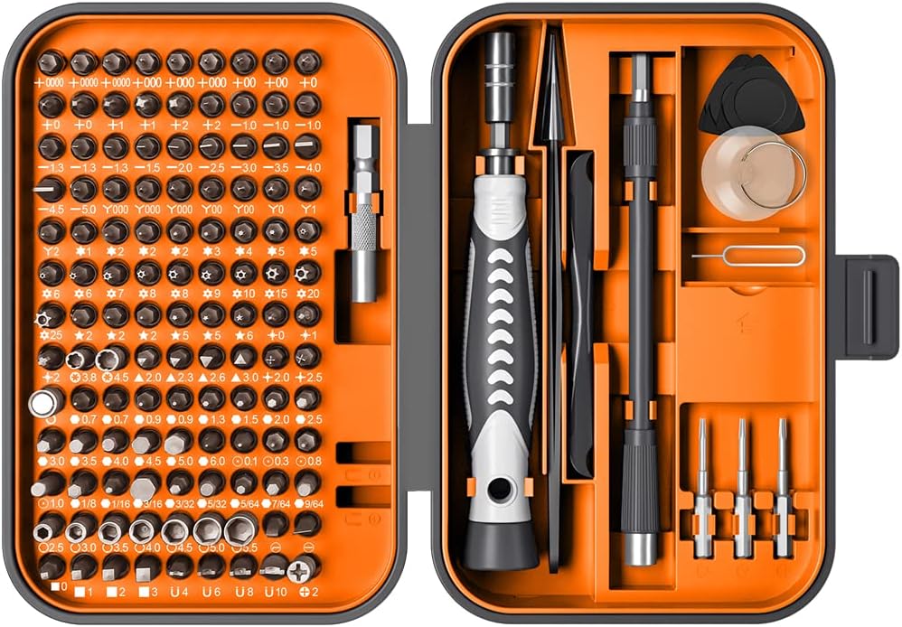 Set de tournevis de précision, 130 en 1 avec 120 embouts, kit d’outils de réparation, set de tournevis magnétique avec mini boîte intégrée pour électronique, iPhone, bijoutiers, consoles de jeux, passion orange. | Sets de Tournevis