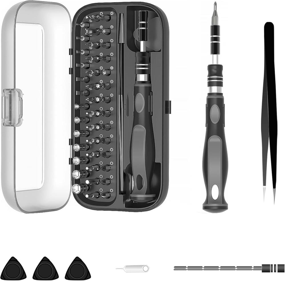 Set de tournevis de précision 48 en 1, kit d’outils de réparation professionnel avec embouts magnétiques, tige d’extension universelle et pince en acier inoxydable pour téléphone, ordinateur, montre, ordinateur portable, lunettes, noir. | Sets de Tournevis