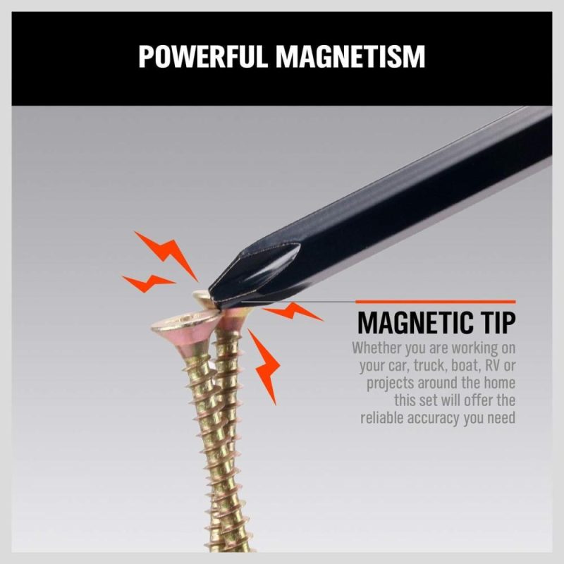 Set de tournevis magnétique de 6 pièces, 3 embouts Phillips et 3 embouts plats pour le vissage, le ciselage et le desserrage de vis grippées (nouveau set de tournevis) | Sets de Tournevis