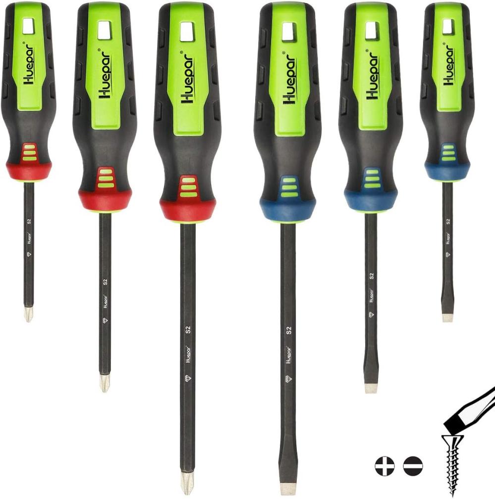 Set de tournevis magnétiques 6 pièces, kit professionnel de 3 tournevis à fente et 3 tournevis cruciformes avec pointe en diamant, tige résistante à la rouille, poignée antidérapante codée par couleur pour la réparation, l’amélioration de la maison et l’artisanat – Sd06 | Sets de Tournevis