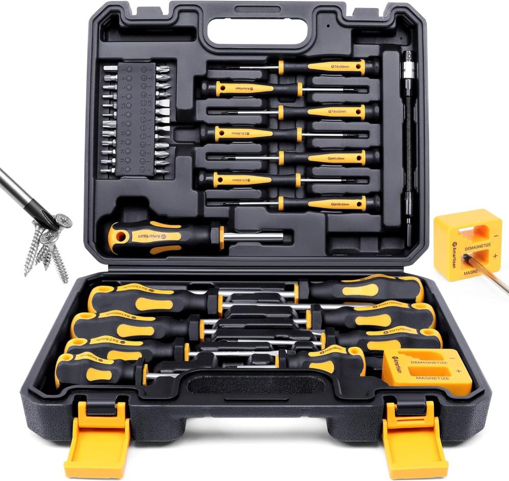 Set de tournevis magnétiques avec étui, 43 pièces incluant des tournevis fendus, cruciformes, hexagonaux, Pozidriv, Torx et un ensemble de tournevis de précision, outils magnétiseur et démagnétiseur, outils pour hommes. | Sets de Tournevis