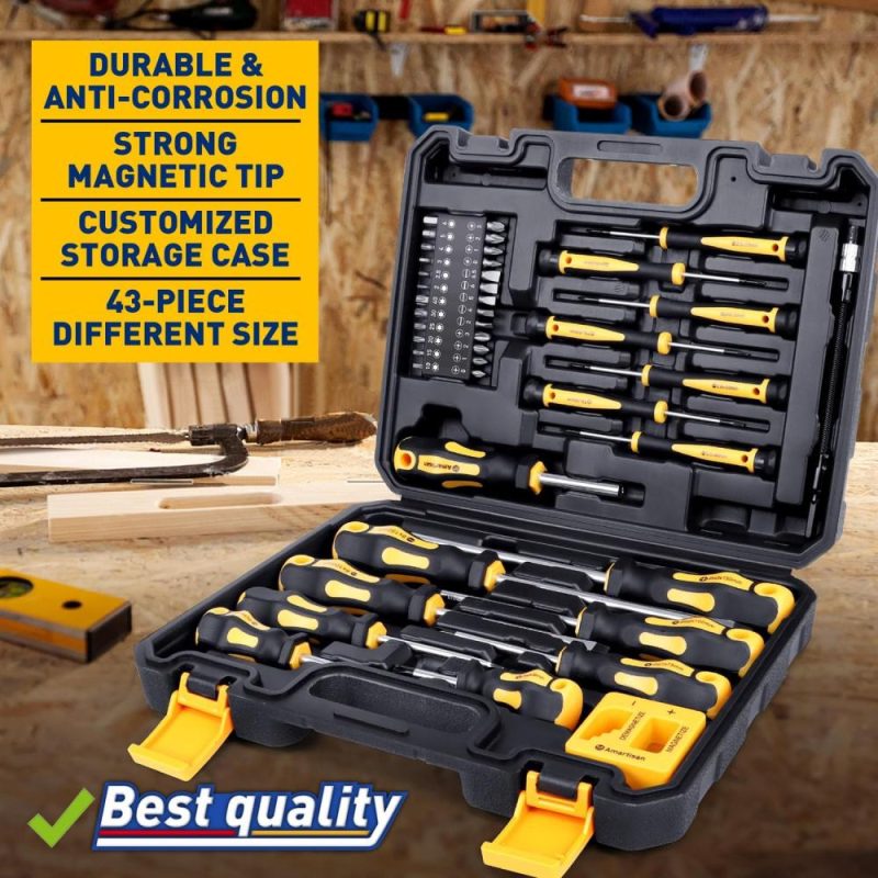 Set de tournevis magnétiques avec étui, 43 pièces incluant des tournevis fendus, cruciformes, hexagonaux, Pozidriv, Torx et un ensemble de tournevis de précision, outils magnétiseur et démagnétiseur, outils pour hommes. | Sets de Tournevis