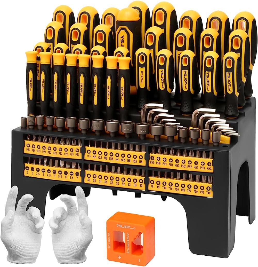 Set de tournevis magnétiques de 131 pièces avec classement en plastique, comprend un tournevis de précision et un crochet, un tournevis à cliquet et une clé hexagonale, outils de bricolage pour hommes, cadeau d’outils. | Sets de Tournevis