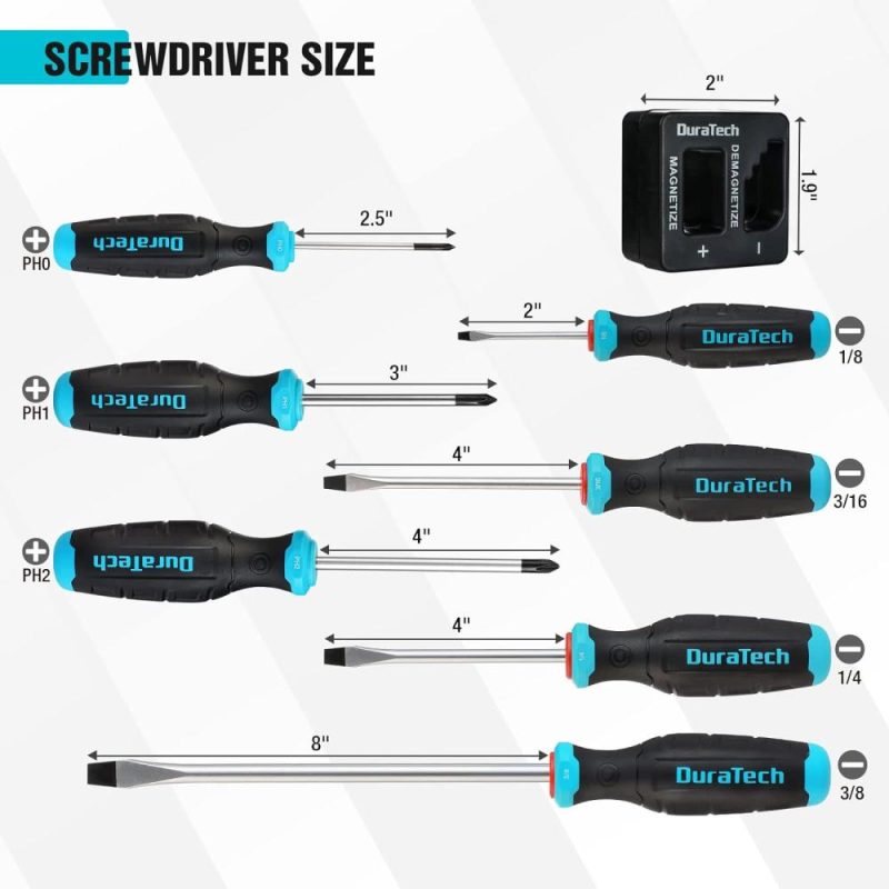 Set de tournevis magnétiques de 8 pièces, 3 tournevis Phillips et 4 tournevis à fente en acier allié S2, 1 pièce de magnétiseur-démagnétiseur, plateau de rangement inclus. | Sets de Tournevis