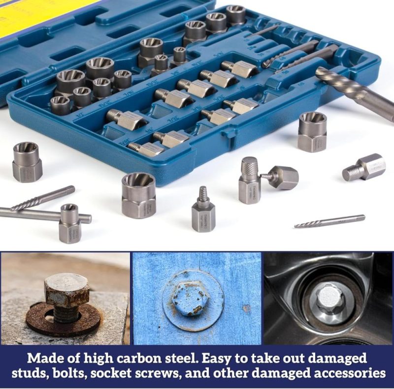 Set d’extracteurs de vis et boulons de 36 pièces, outil de retrait de boulons à fente multiple 2-en-1, kit d’outils de retrait de vis endommagées, gelées, rouillées, boulons et écrous arrondis. | Extracteurs de Tarauds