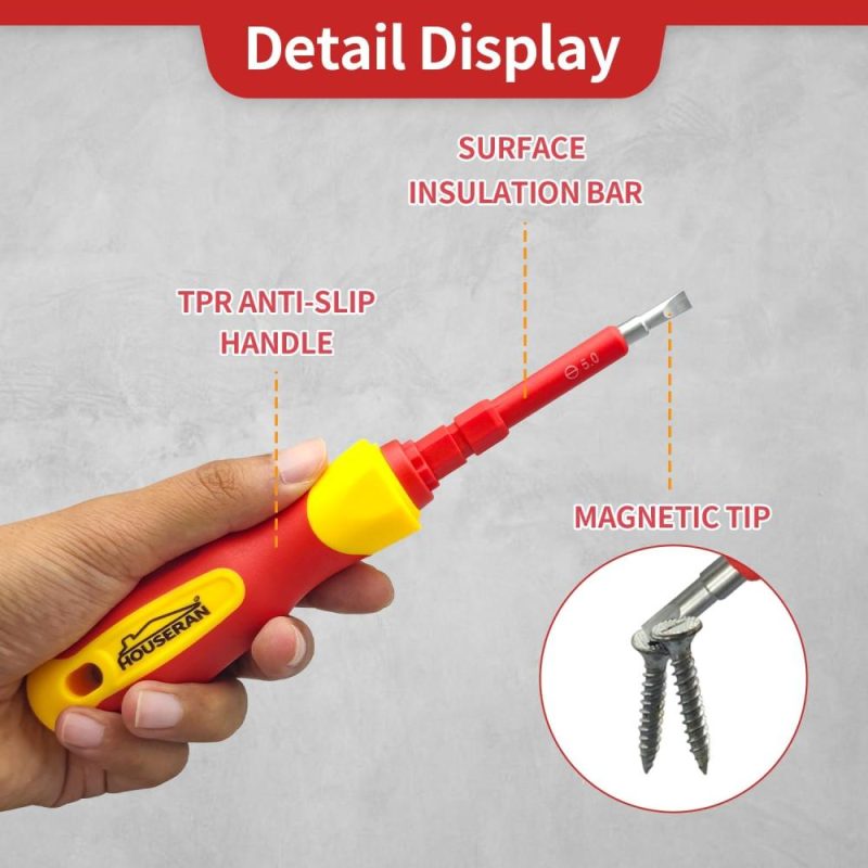 Tournevis isolé, ensemble de 26 tournevis, kit d’outils d’électricien avec embout magnétique et étui, 1000V, tournevis avec lames interchangeables, tournevis électrique pour hommes pour réparations domestiques. | Sets de Tournevis