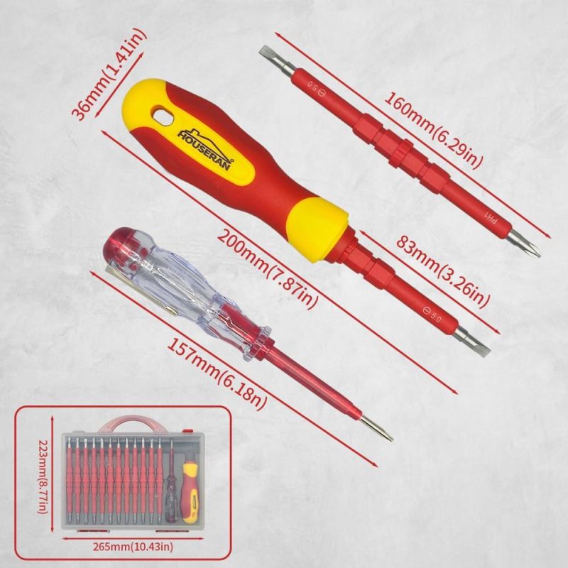 Tournevis isolé, ensemble de 26 tournevis, kit d’outils d’électricien avec embout magnétique et étui, 1000V, tournevis avec lames interchangeables, tournevis électrique pour hommes pour réparations domestiques. | Sets de Tournevis