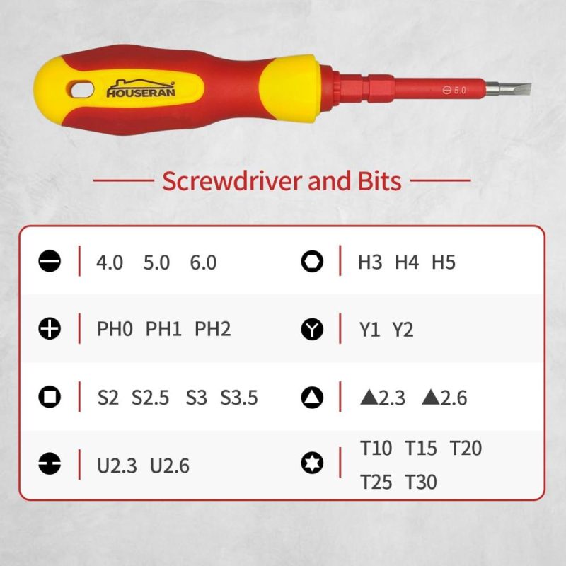 Tournevis isolé, ensemble de 26 tournevis, kit d’outils d’électricien avec embout magnétique et étui, 1000V, tournevis avec lames interchangeables, tournevis électrique pour hommes pour réparations domestiques. | Sets de Tournevis