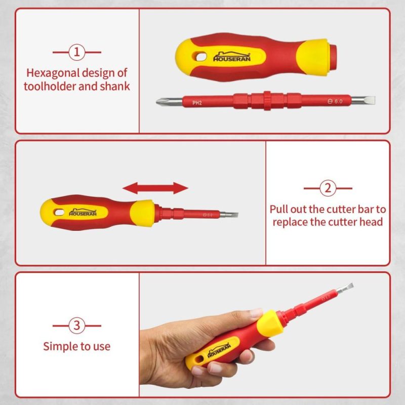 Tournevis isolé, ensemble de 26 tournevis, kit d’outils d’électricien avec embout magnétique et étui, 1000V, tournevis avec lames interchangeables, tournevis électrique pour hommes pour réparations domestiques. | Sets de Tournevis