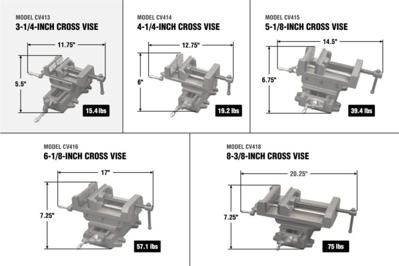 Vise croisé, 3,25 pouces avec glissière compound pour fraiseuses et perceuses à colonne | Étaux