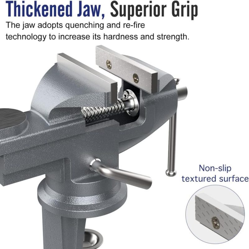 Vise Universel de Table 3 Pouces, Étau à Base Pivotante à 360° pour Banc de Travail, Étau de Maison, Outil de Réparation Portable pour Banc de Travail pour Menuiserie, Découpe de Conduit, Perçage, Métallurgie, Gris | Étaux