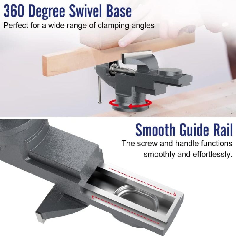 Vise Universel de Table 3 Pouces, Étau à Base Pivotante à 360° pour Banc de Travail, Étau de Maison, Outil de Réparation Portable pour Banc de Travail pour Menuiserie, Découpe de Conduit, Perçage, Métallurgie, Gris | Étaux