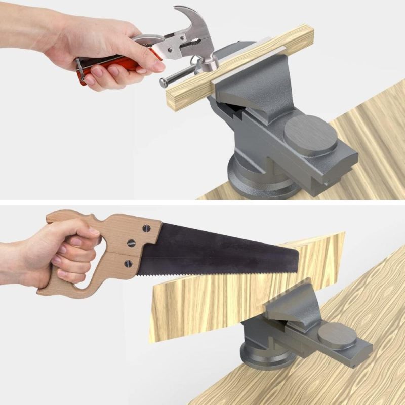 Vise Universel de Table 3 Pouces, Étau à Base Pivotante à 360° pour Banc de Travail, Étau de Maison, Outil de Réparation Portable pour Banc de Travail pour Menuiserie, Découpe de Conduit, Perçage, Métallurgie, Gris | Étaux