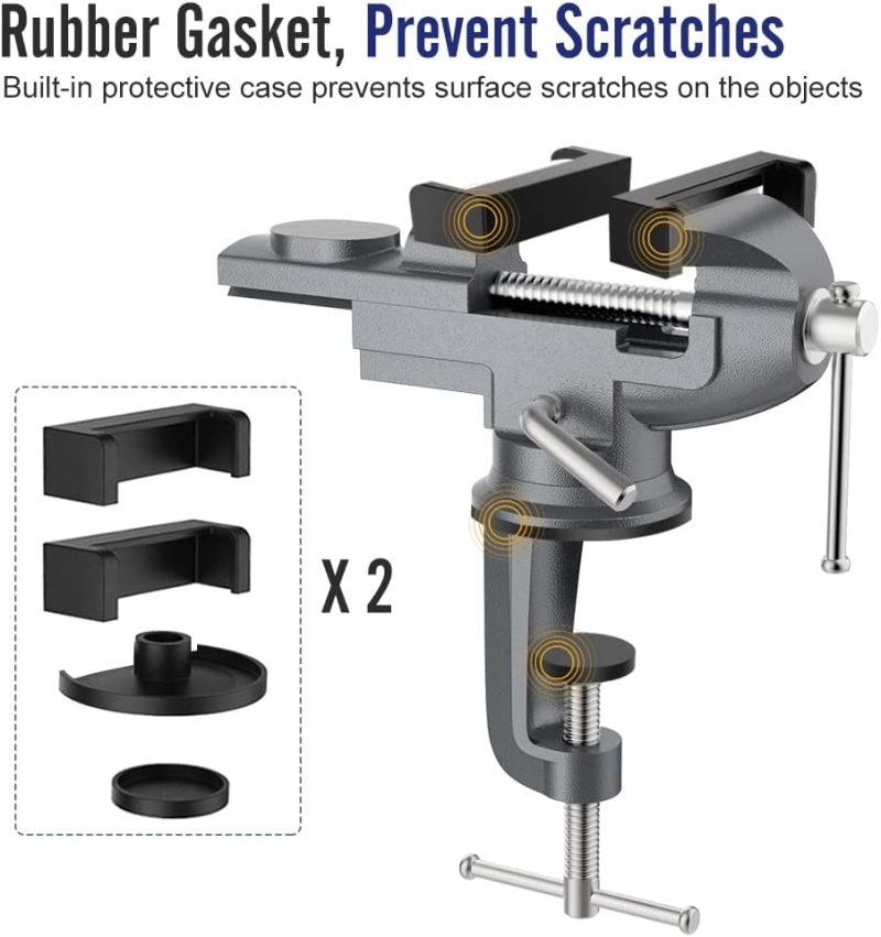 Vise Universel de Table 3 Pouces, Étau à Base Pivotante à 360° pour Banc de Travail, Étau de Maison, Outil de Réparation Portable pour Banc de Travail pour Menuiserie, Découpe de Conduit, Perçage, Métallurgie, Gris | Étaux