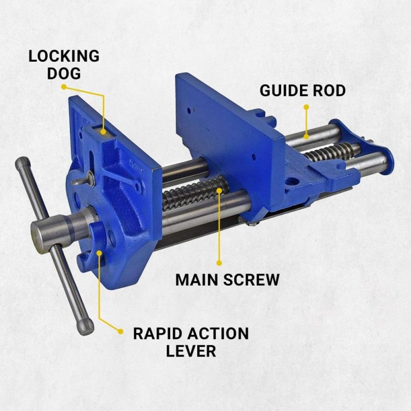 Visse M7Ww à action rapide pour le travail du bois | Levier de déverrouillage rapide pour des ajustements rapides | Largeur de mâchoire de 7 pouces | Fabriquée en fonte robuste | Bleue | Étaux