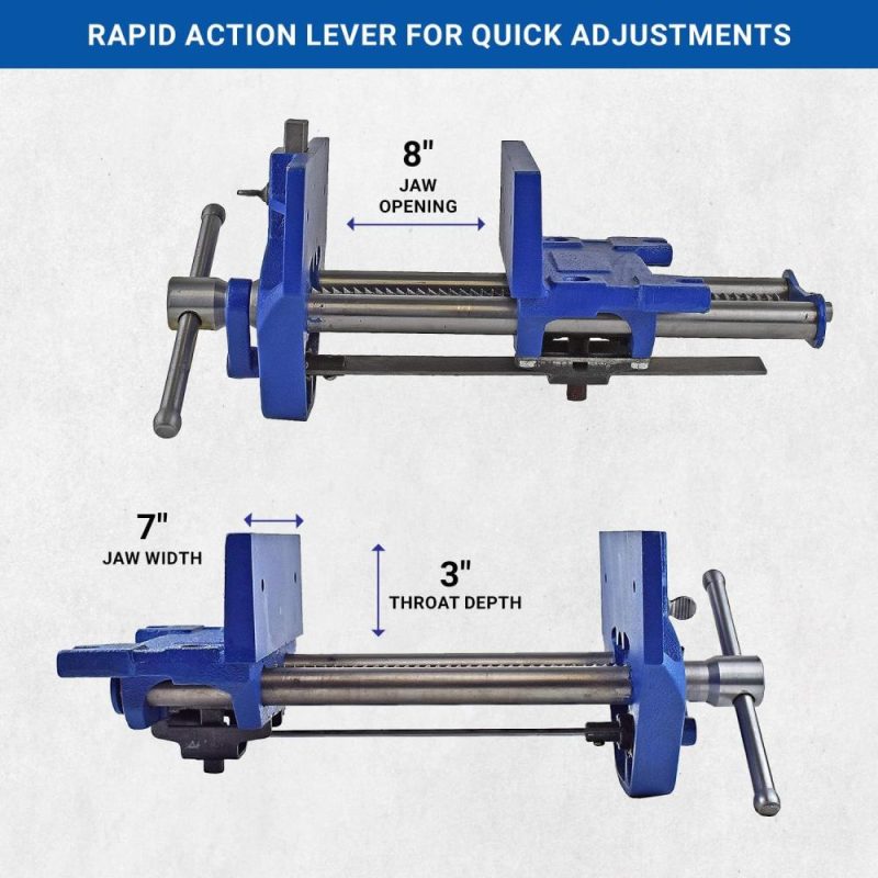 Visse M7Ww à action rapide pour le travail du bois | Levier de déverrouillage rapide pour des ajustements rapides | Largeur de mâchoire de 7 pouces | Fabriquée en fonte robuste | Bleue | Étaux