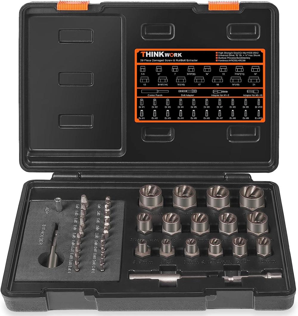 Jeu d’extracteurs de vis endommagés, 2-21 mm, kit d’extraction de boulons de 39 pièces, jeu d’extracteurs de boulons Easy Out, ensemble d’extraction de boulons et d’écrous à impact pour boulons, écrous et vis endommagés, gelés, rouillés ou arrondis. | Extracteurs de Tarauds