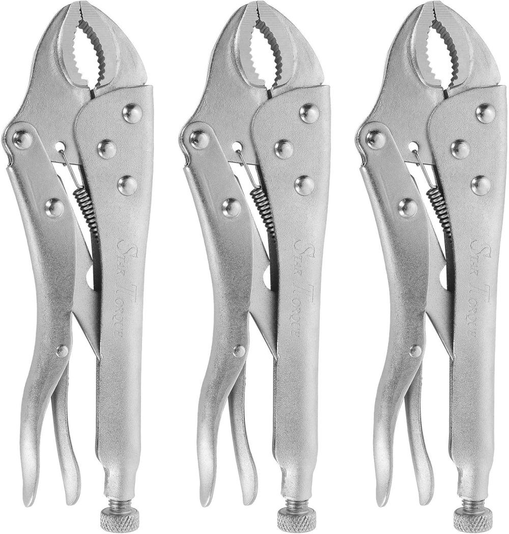 3 Pcs Pince à verrouillage à mâchoire courbée Vise-Grip (10 pouces) avec coupe-fil, mâchoire courbée pour serrer, maintenir, tordre et tourner, pince à verrouillage en acier chrome-vanadium avec prise de clé. | Pinces-étaux et Pinces de Blocage