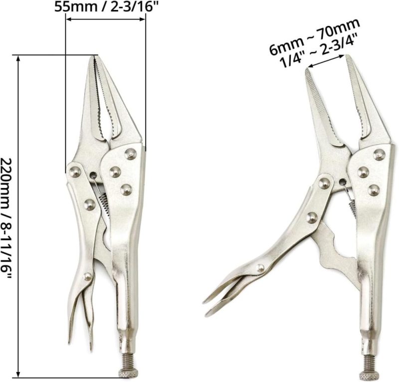 Ensemble de 2 pinces à verrouillage originales à long nez, pinces à long nez de 9 pouces, pinces à mâchoire courbée, ensemble de pinces à verrouillage avec ouverture maximale de 2-3/4 pouces. | Pinces-étaux et Pinces de Blocage
